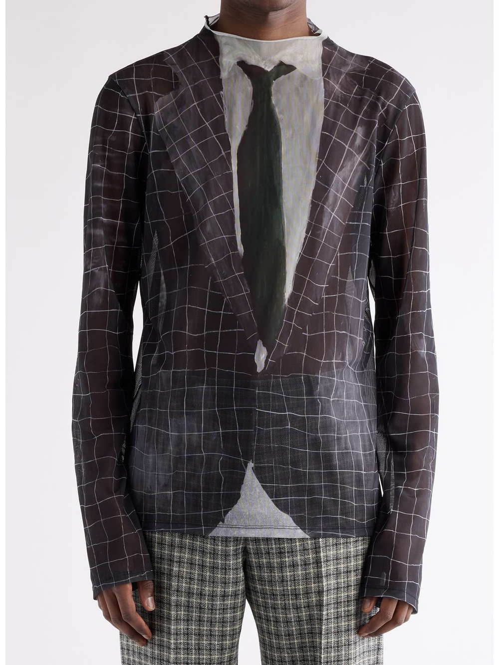 Acne Studios Elway Suit Trompe l'Oeil Print Long Sleeve Mesh T-Shirt